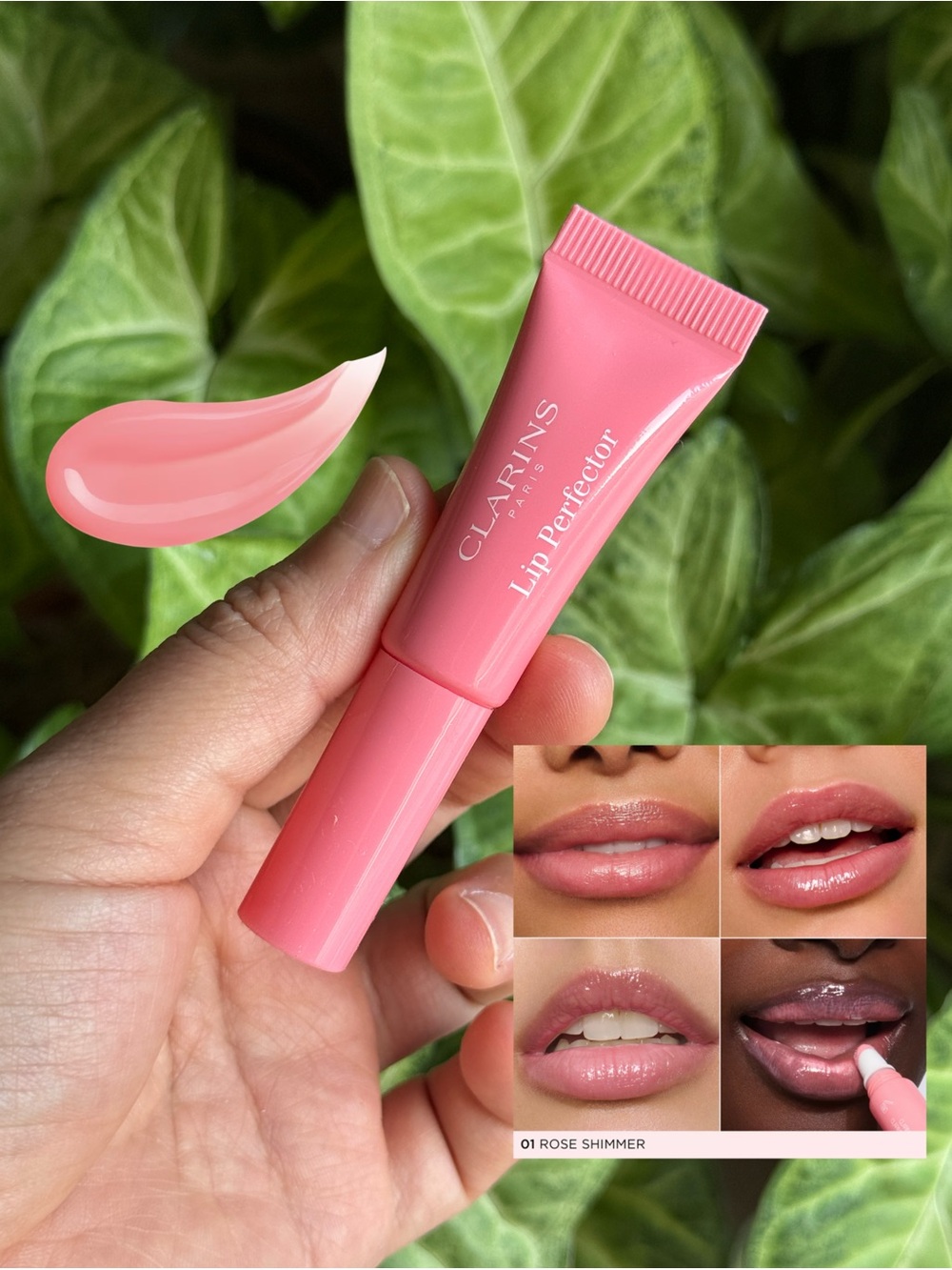 Clarins Lip Perfector Peptide-Plumping Lip Gloss- shade : 01 Rose Shimmer